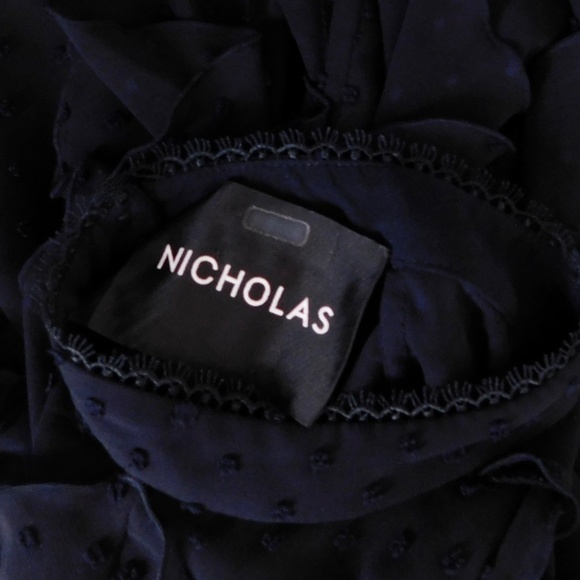 NICHOLAS Navy Blue Swiss Dot Cutout Cold Shoulder Top Blouse Ruffle Size 0 - Picture 12 of 15